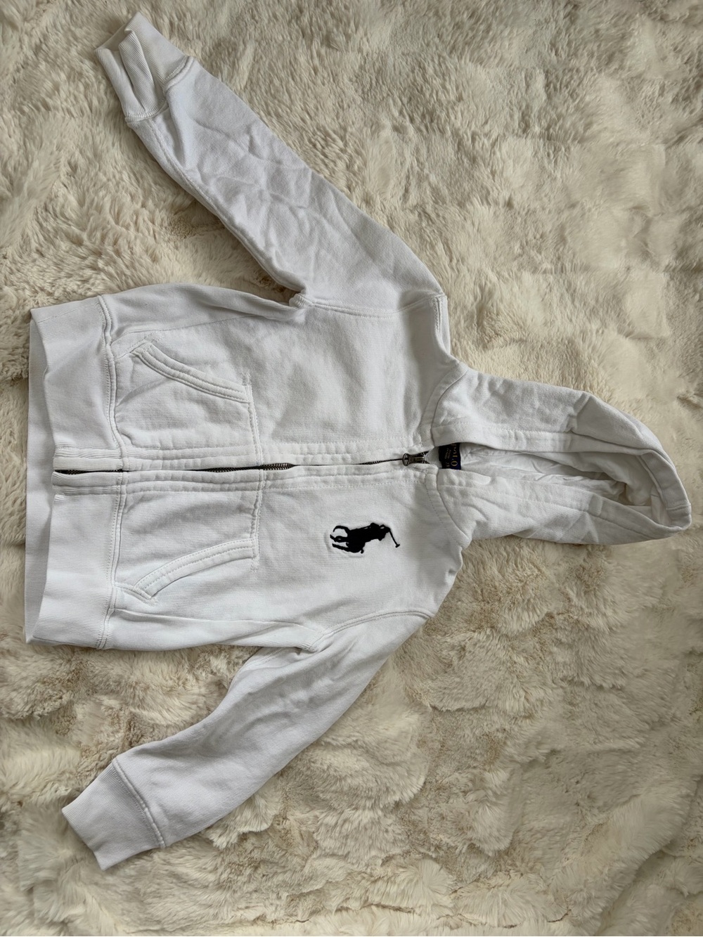 Ralph Lauren White Zip Hoodie with Navy Logo